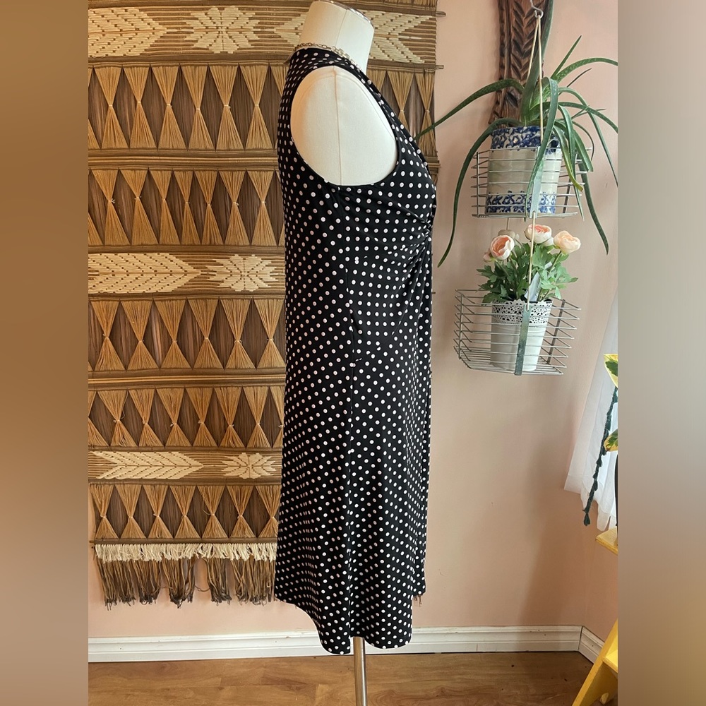 Vintage 90s Black & White Sleeveless Polka Dot Jersey Tank Day Dress Size Small - Picture 3 of 11
